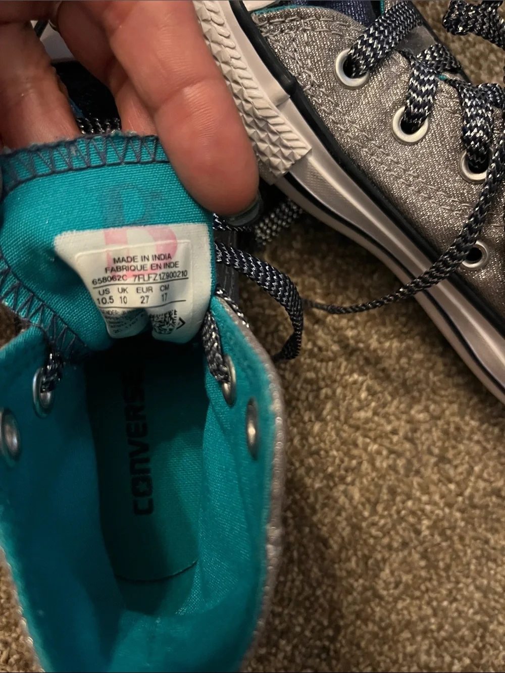 Converse Kids High Top Sneakers in Silver with Teal Lining